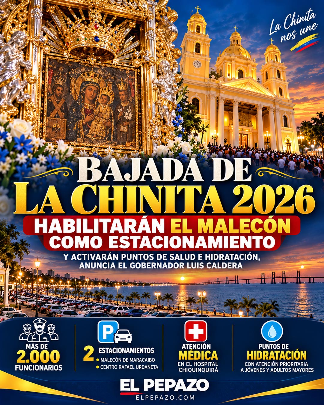 Bajada de La Chinita 2026: habilitarán el Malecón como estacionamiento y desplegarán más de 2.000 funcionarios en Maracaibo